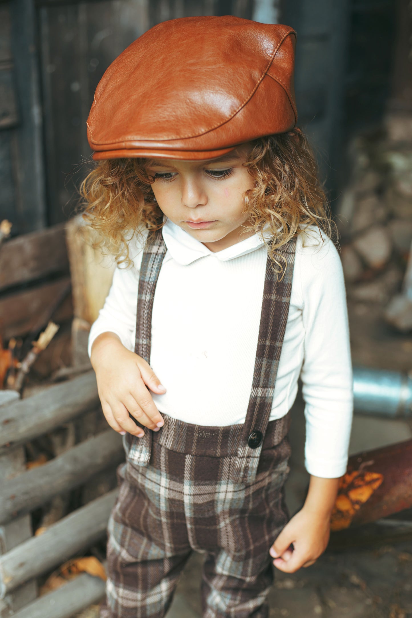 Plaid suspenders pants